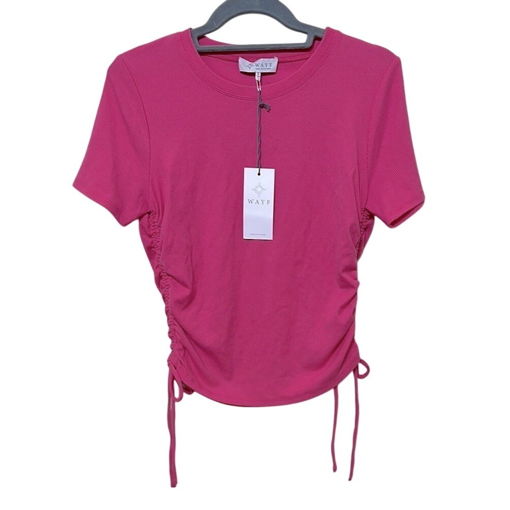 WAYF Pink Ruched Tie Front‎ T-Shirt